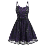 green lace skull print dress with black lace-up detail