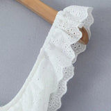 White eyelet A-line maxi dress with smocked bodice and ruffle straps - View 10 | Lwiis
