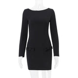 Mini dress with bow detail pockets - View 7 | Lwiis