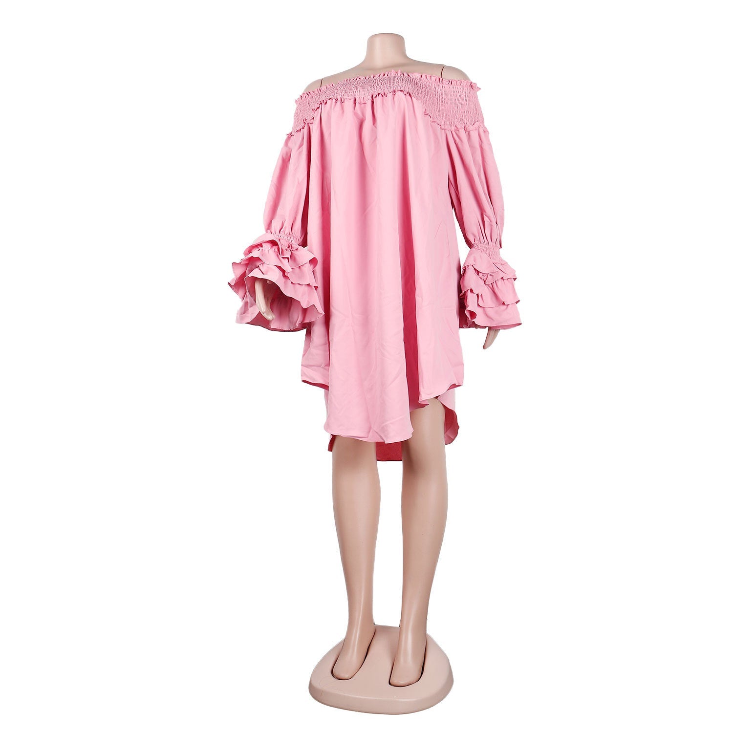 Off-Shoulder Tiered Mini Dress with Ruffle Sleeves - View 10 | Lwiis