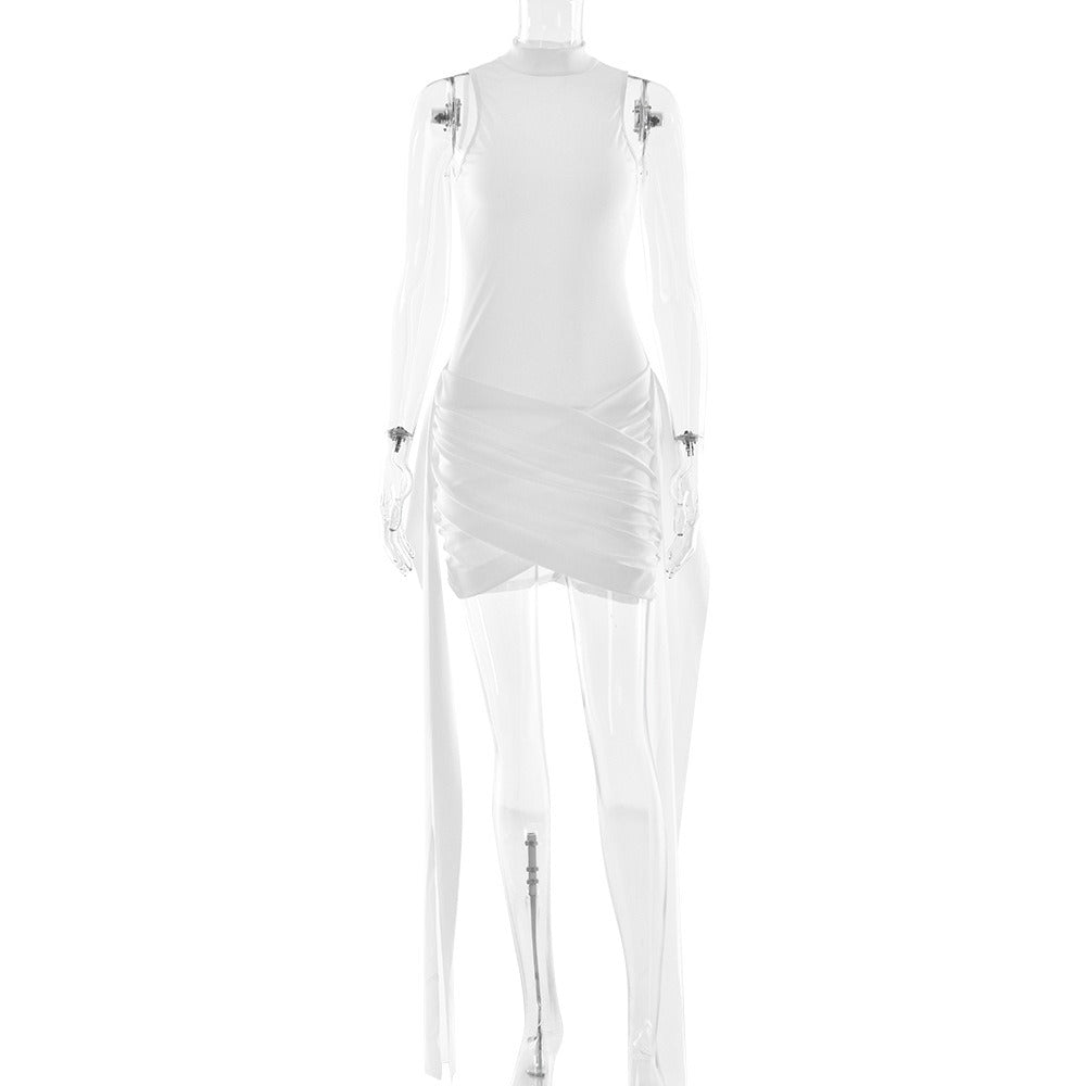 Mock neck ruched sleeveless midi dress - View 8 | Lwiis