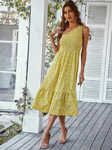 One Shoulder Floral Midi Dress - View 13 | Lwiis