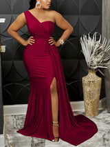 One shoulder maxi dress in jersey knit - View 8 | Lwiis