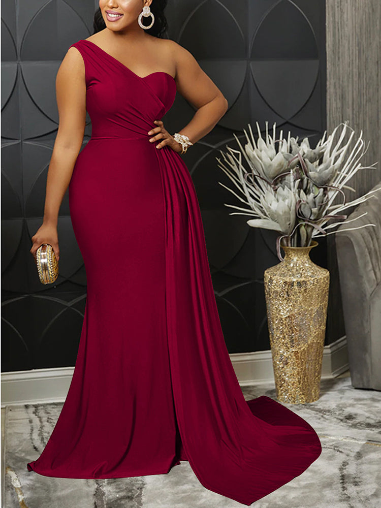 One shoulder maxi dress in jersey knit - View 7 | Lwiis