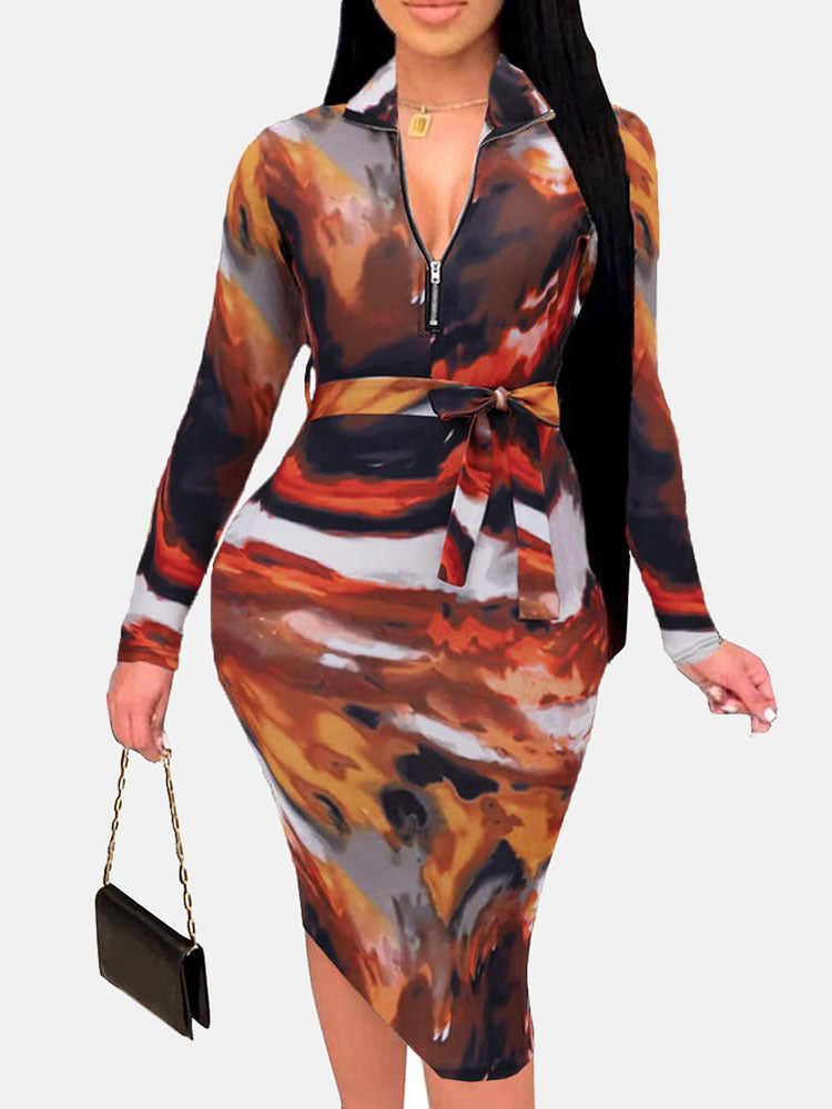 Zipper Print Midi Dress - View 7 | Lwiis