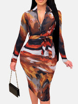 Zipper Print Midi Dress - View 7 | Lwiis
