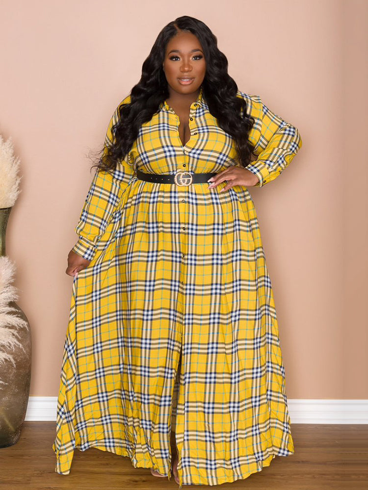 Plaid Belted Maxi Shirtdress - View 7 | Lwiis