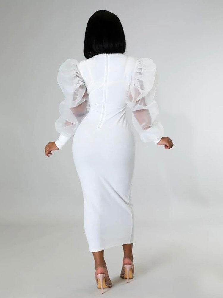 Elegant puff sleeve maxi dress - View 16 | Lwiis