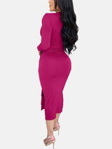 V Neck Tie Front Ruched Dress - View 6 | Lwiis