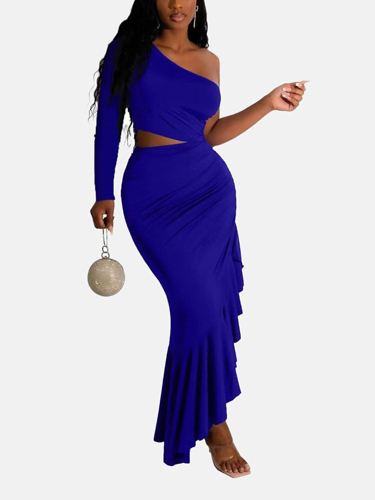 Elegant one shoulder ruffle hem dress - View 9 | Lwiis