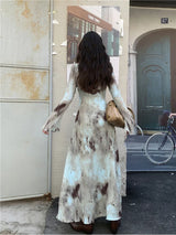 Flared Sleeve Maxi Dress with Tie Dye Print - View 6 | Lwiis