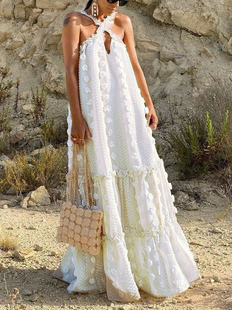 Floral Embellished Halter Neck Maxi Dress - View 7 | Lwiis