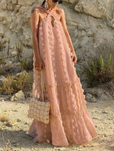 Floral Embellished Halter Neck Maxi Dress - View 8 | Lwiis