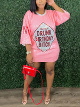 Sequin T-Shirt Dress with Geometric Print - View 16 | Lwiis