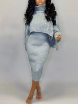 Knitted turtleneck sweater and midi dress set - View 32 | Lwiis