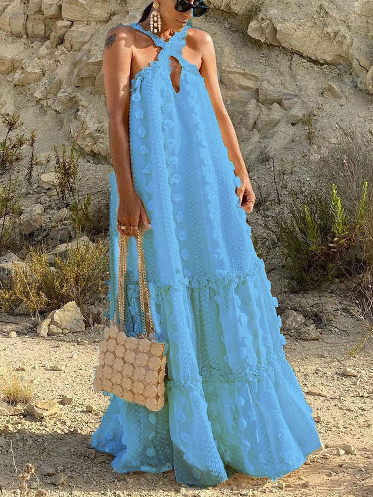 Floral Embellished Halter Neck Maxi Dress - View 9 | Lwiis
