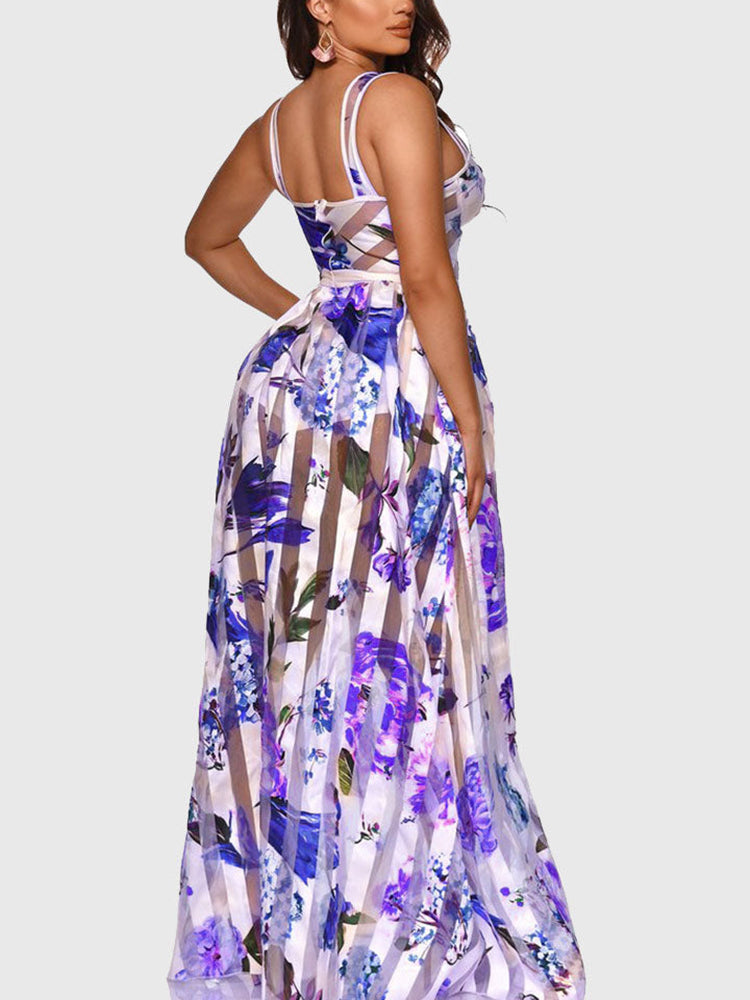 Floral maxi dress with spaghetti straps - View 9 | Lwiis