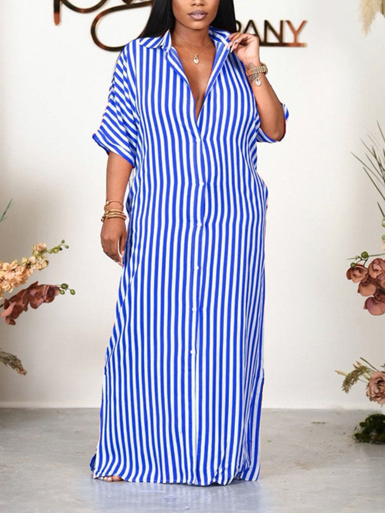 Striped button-down maxi dress - View 8 | Lwiis