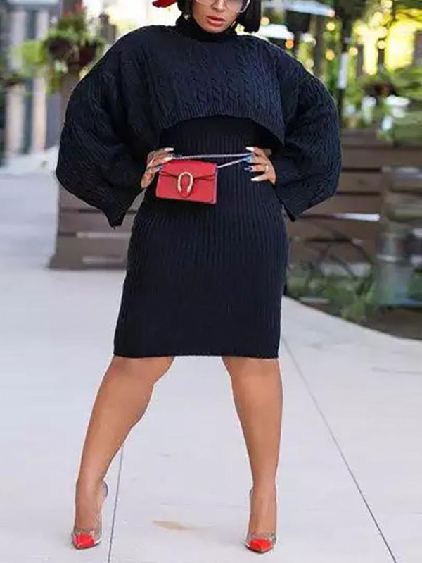 Knitted turtleneck sweater and midi dress set - View 19 | Lwiis