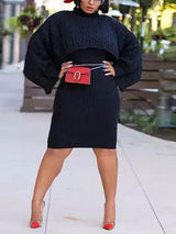 Knitted turtleneck sweater and midi dress set - View 19 | Lwiis