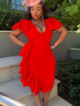 V-neck midi dress with flutter sleeves - View 6 | Lwiis
