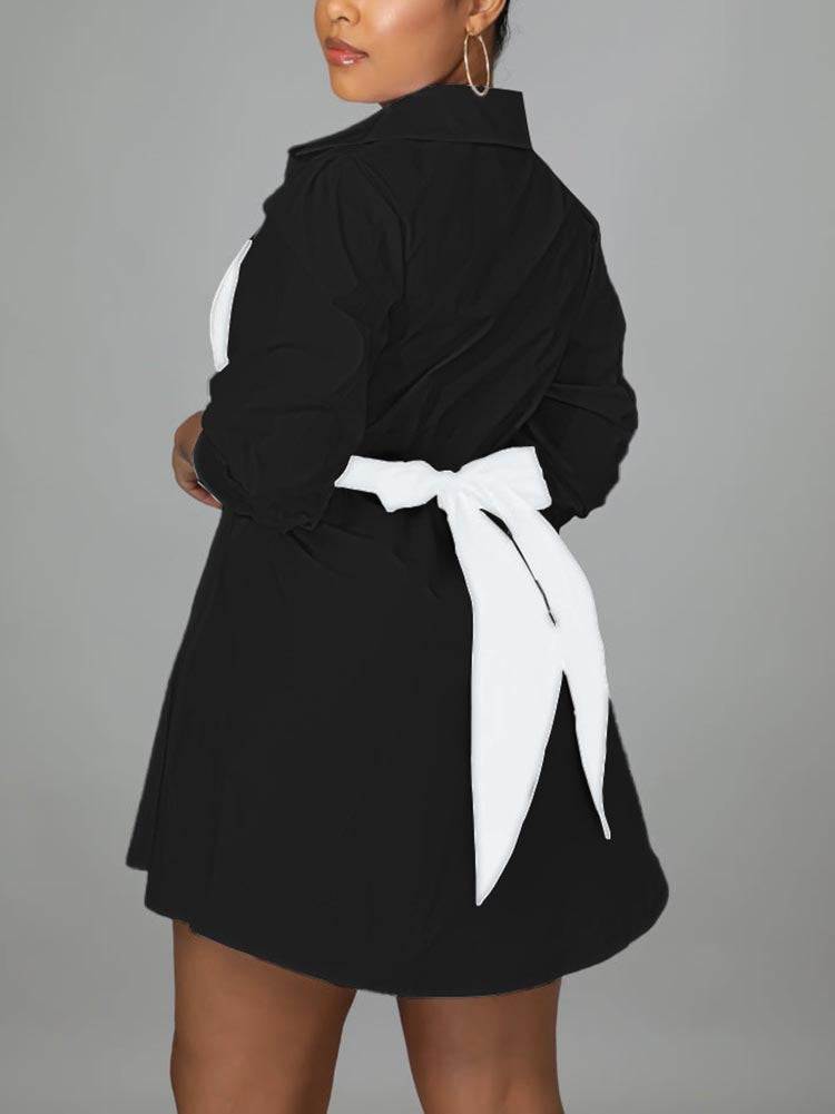 Patchwork Lace Up Shirt Dress - View 11 | Lwiis