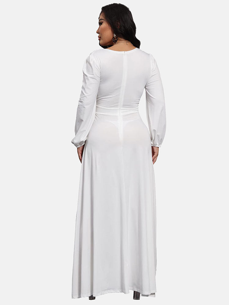 Elegant Maxi Dress with High Split and Embellished Waist - View 10 | Lwiis