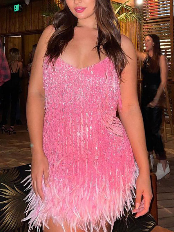 Sequin Feather Mini Dress - View 13 | Lwiis