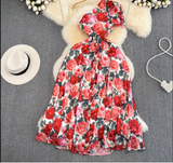 Elegant floral print A-line maxi dress with a one-shoulder neckline and thigh-high slit. - View 11 | Lwiis