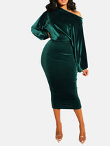 Off Shoulder Velvet Midi Dress - View 9 | Lwiis