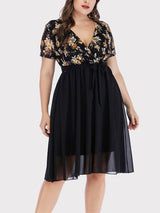Floral Lace V-Neck Chiffon Party Dress - View 8 | Lwiis