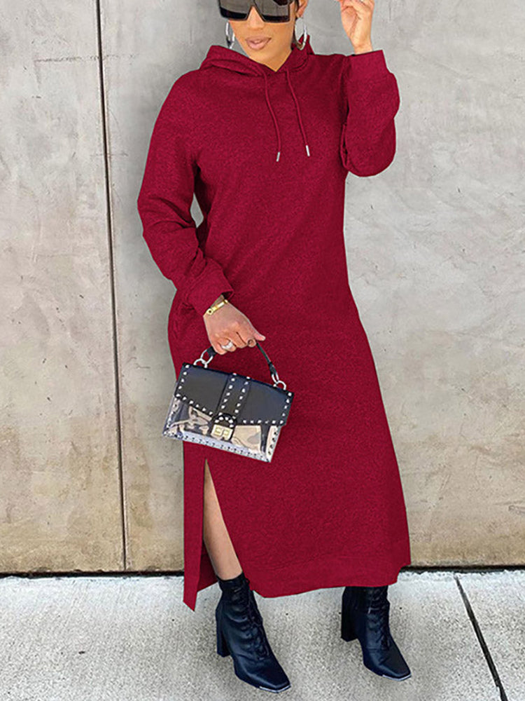 Hooded maxi dress with pockets - View 6 | Lwiis