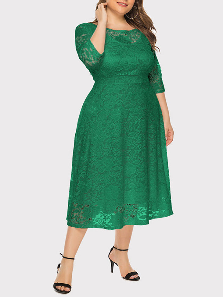 Lace A-Line Midi Dress - View 26 | Lwiis