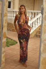 Printed Halter Maxi Skirt Set - View 10 | Lwiis