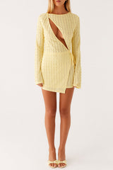 Textured mini dress with cutout and tie detail - View 7 | Lwiis