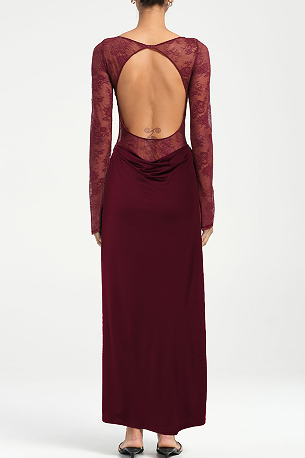 Floral Lace Patchwork Long Sleeve Ruched Maxi Dress - View 6 | Lwiis