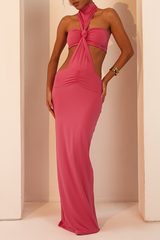 Halter neck maxi dress with twist front detail and cut-out waist - View 13 | Lwiis