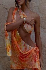Asymmetrical print mini dress with cut-out and halter neckline - View 6 | Lwiis