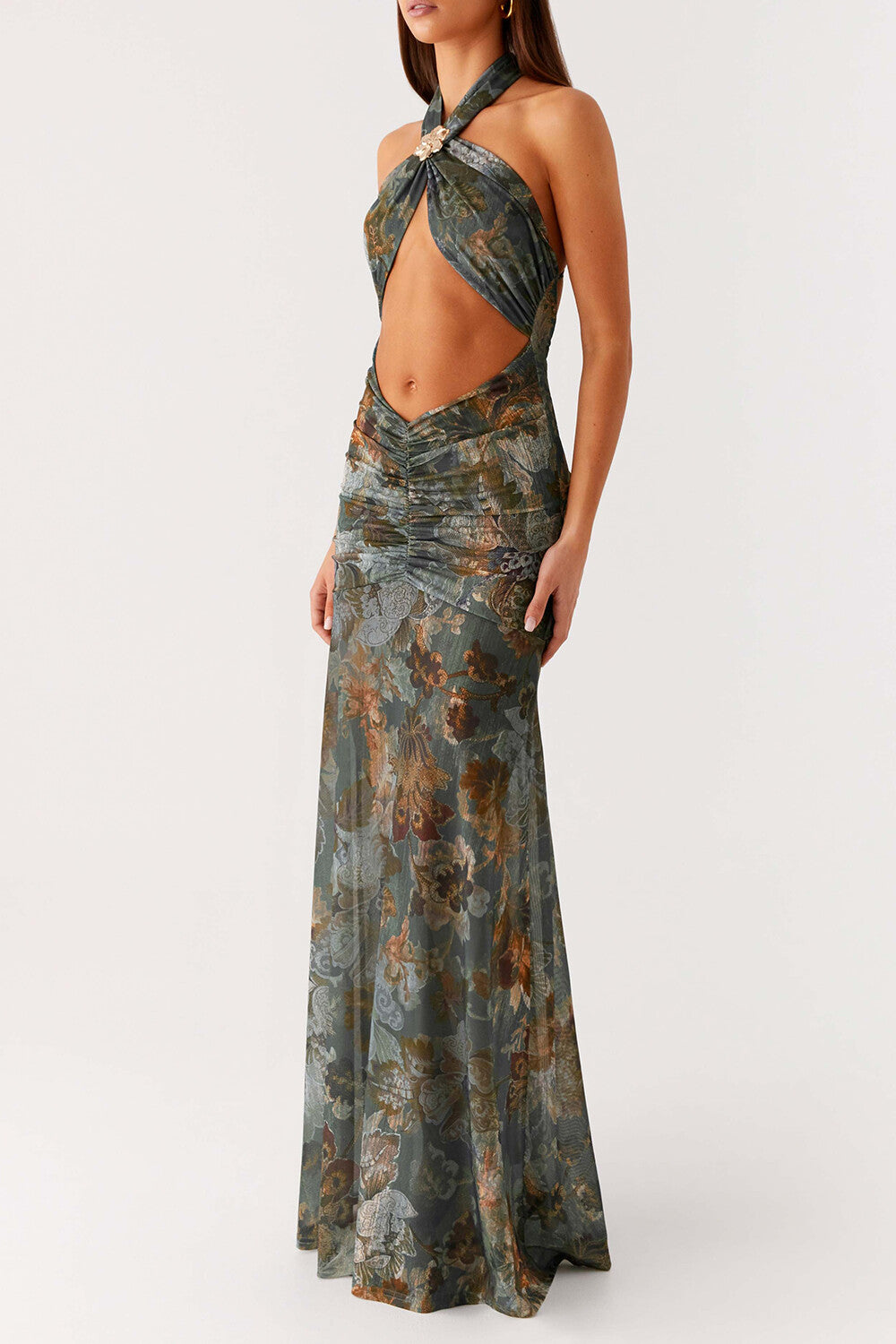 Floral Maxi Dress with Halter Neck - View 7 | Lwiis