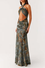 Floral Maxi Dress with Halter Neck - View 7 | Lwiis