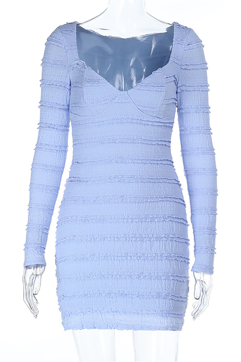 V-neck long sleeve mini dress with frill trim - View 7 | Lwiis