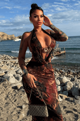 Printed Halter Maxi Skirt Set - View 6 | Lwiis