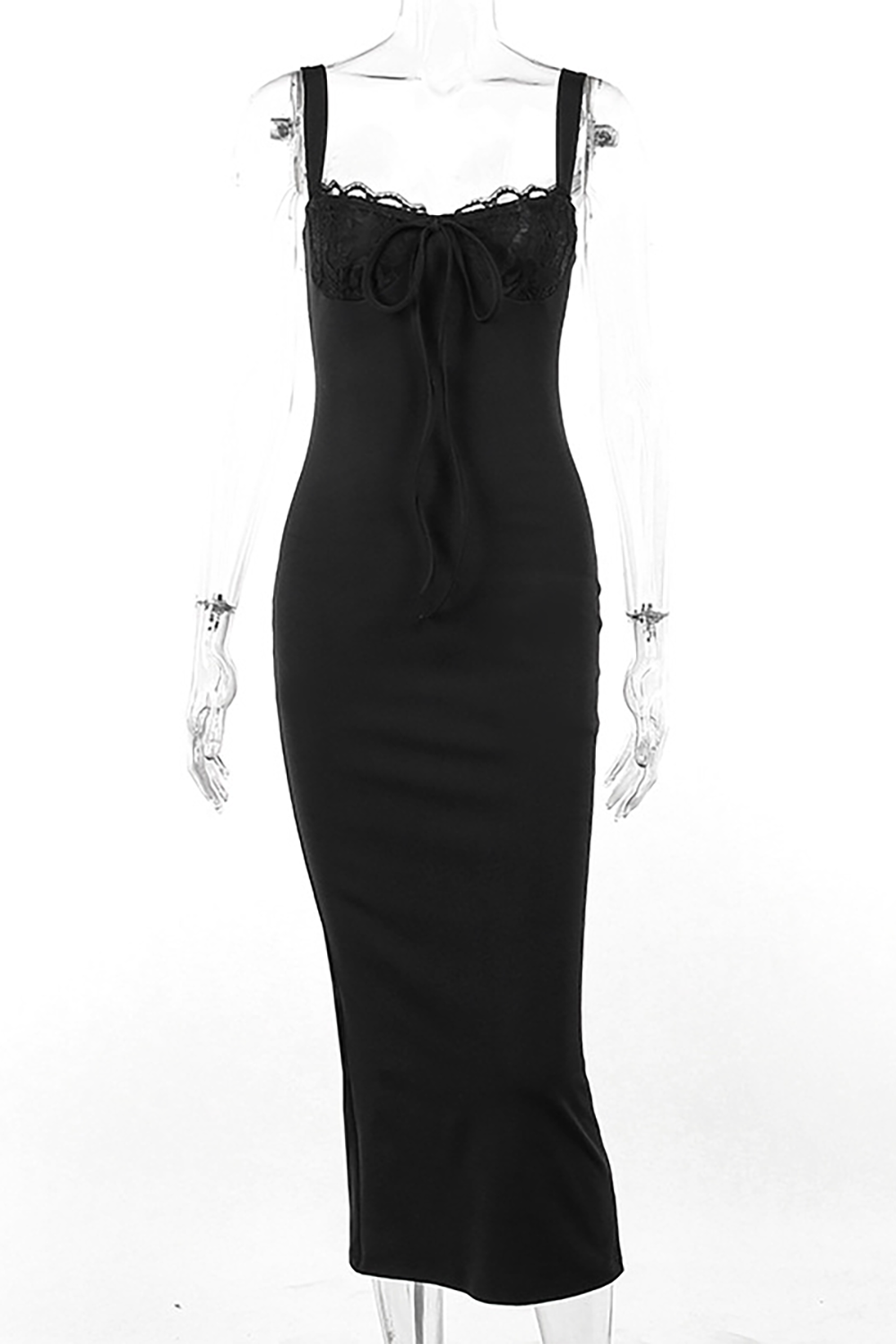 Lace Trim Midi Dress - View 9 | Lwiis