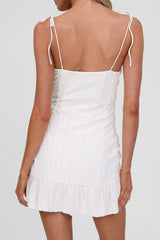 Textured mini dress with tie straps and ruffled hem - View 10 | Lwiis