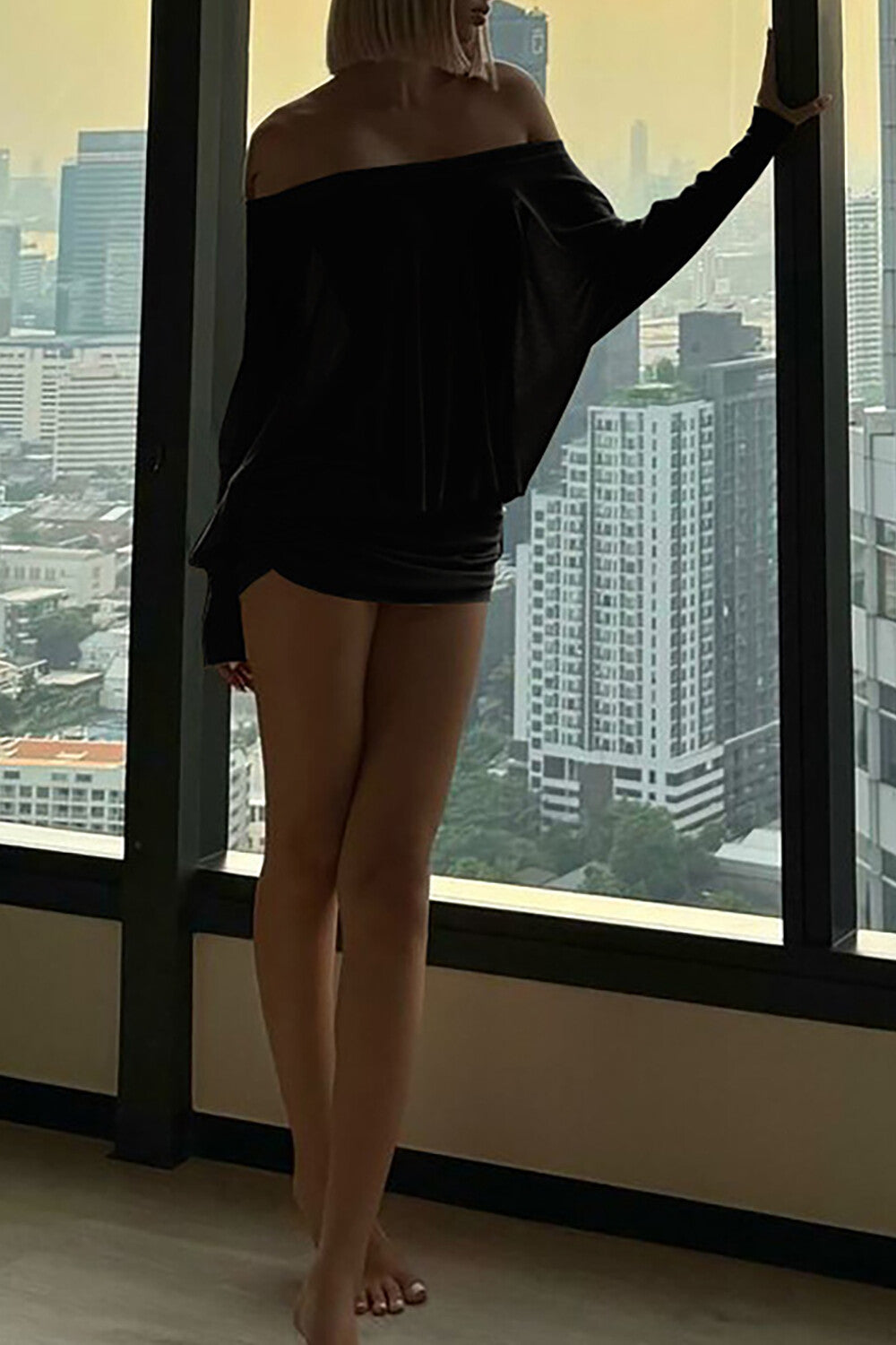 Off Shoulder Batwing Sleeve Ruched Mini Dress - View 14 | Lwiis