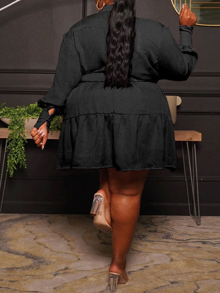 Belted Midi Dress with Ruffle Hem - View 13 | Lwiis