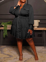 Belted Midi Dress with Ruffle Hem - View 10 | Lwiis