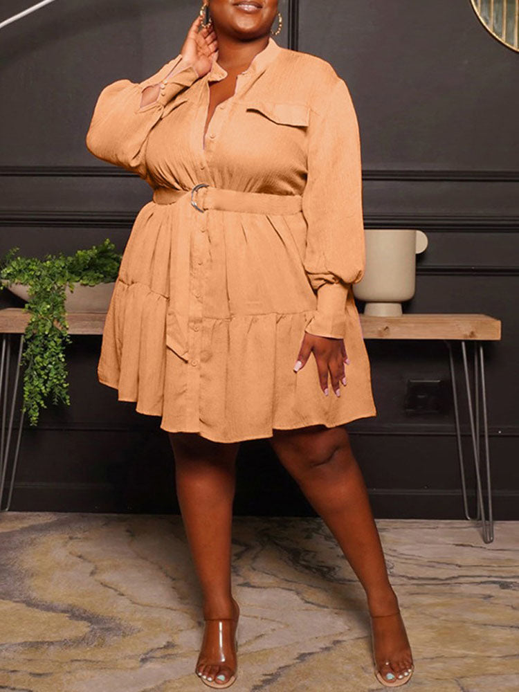 Button Down A-Line Dress - View 8 | Lwiis