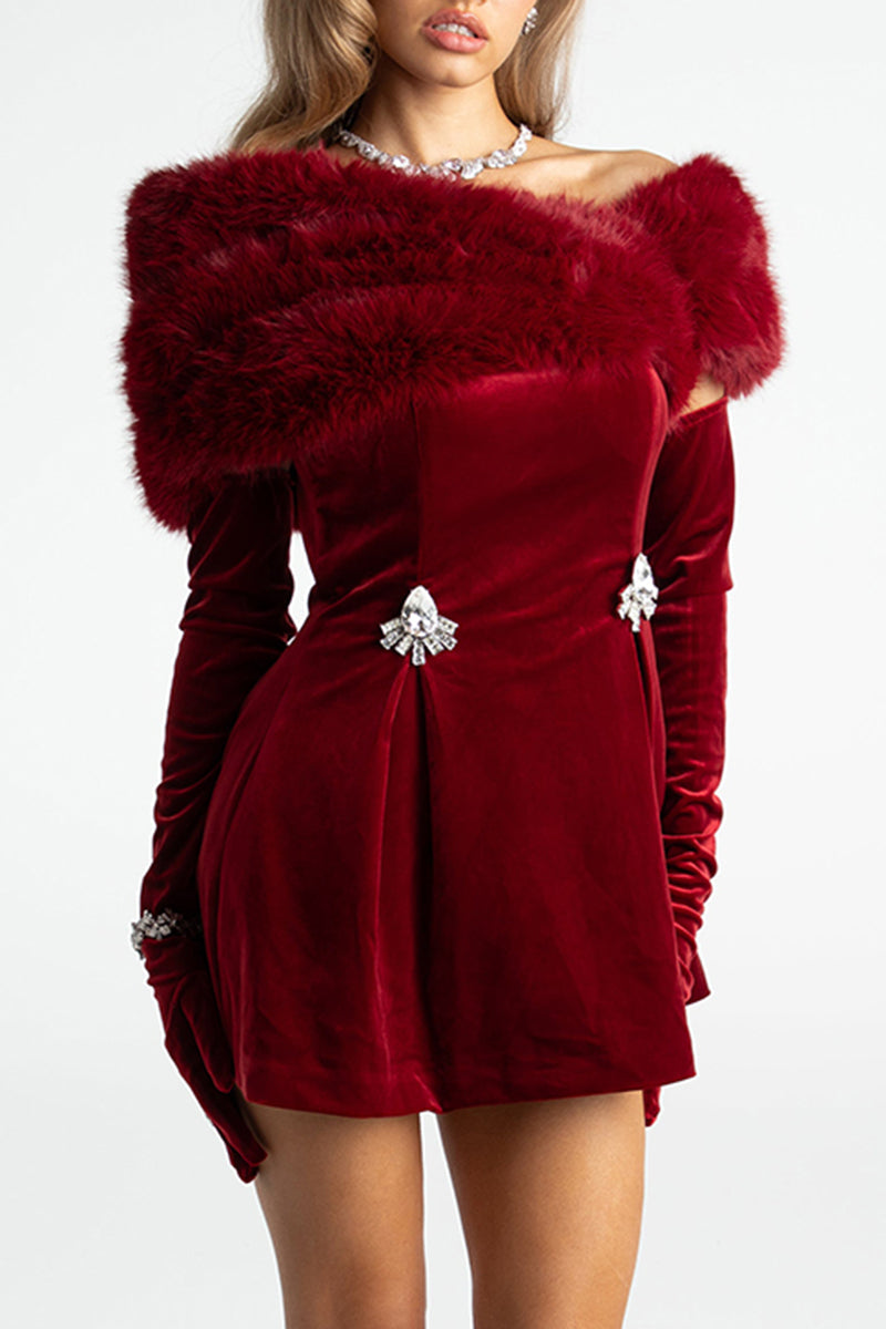 Velvet mini dress with rhinestone detail - View 7 | Lwiis