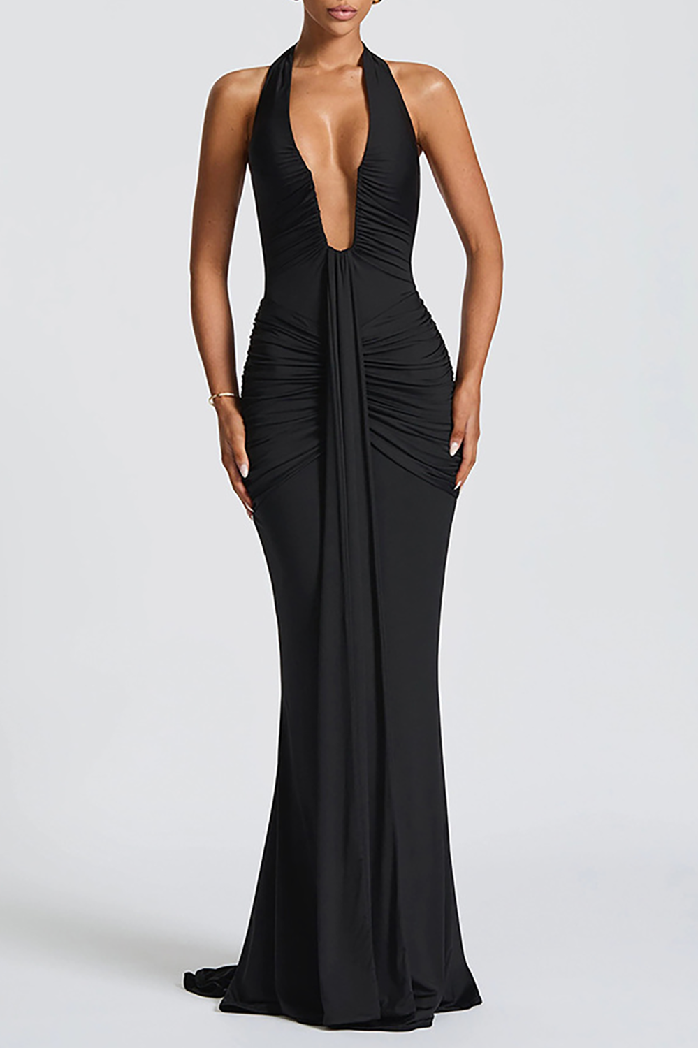 Halter neck ruched maxi dress - View 10 | Lwiis